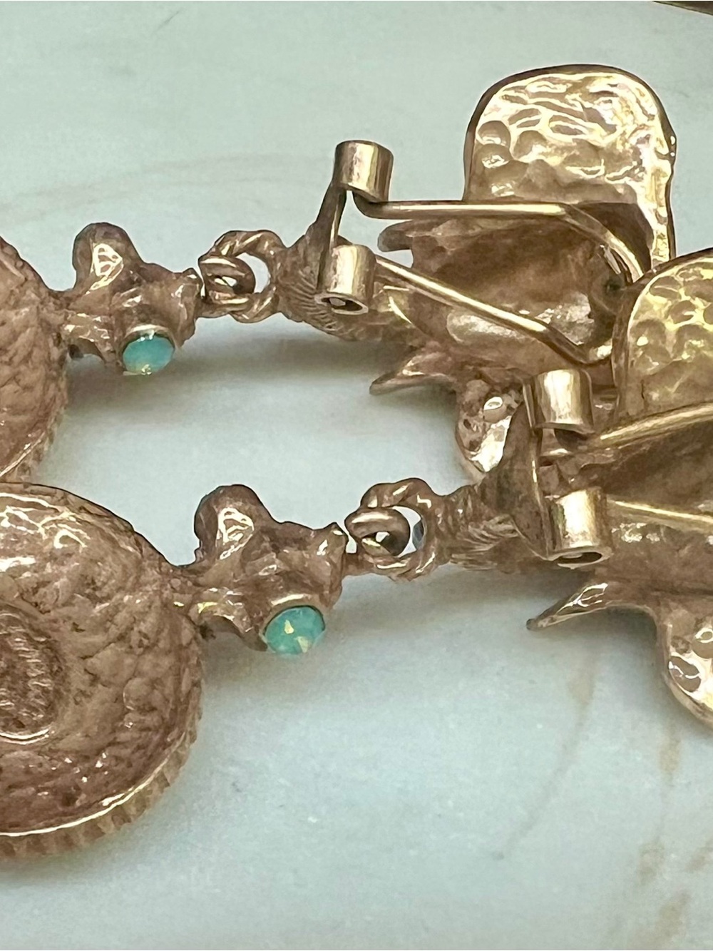 Vintage Gold-Tone Elephant Drop Earrings with Blue and Red Stones-Pierced - Picture 7 of 8